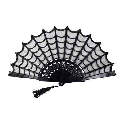 kreepsville 666 Spiderweb Lace Gothic Fabric Hand Fan with Tassel, One Size, Bla