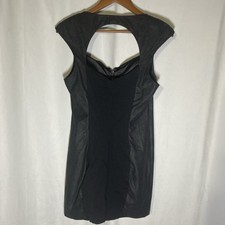 GUESS black microfiber faux suede cut out neck cap sleeve zip up shift dress 12