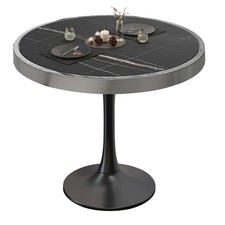 BL | Bistrotisch | Ø:H 60 x 78 cm | Chromrahmen | Schwarz Marmor / Schwarz | ...