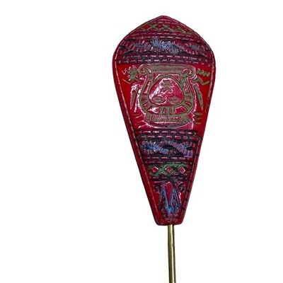 Vintage Red Egyptian God Hat Pin Intricate Tribal Face & Geometric Pattern 5''