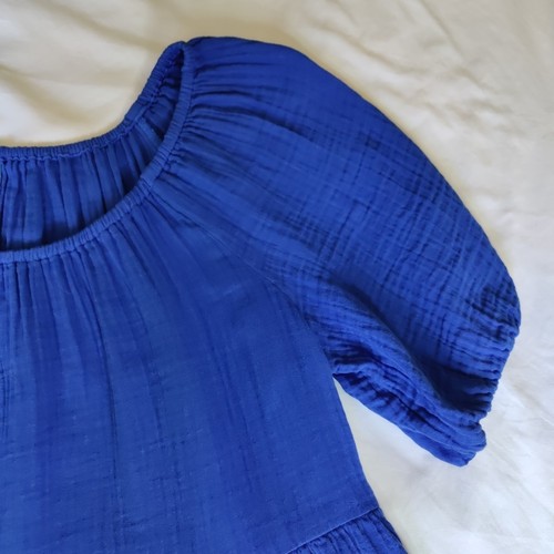 Old Navy Dress Womens Large Blue Gauze Tiered Boho Short Sleeve Feminine Cotton - Picture 6 of 22