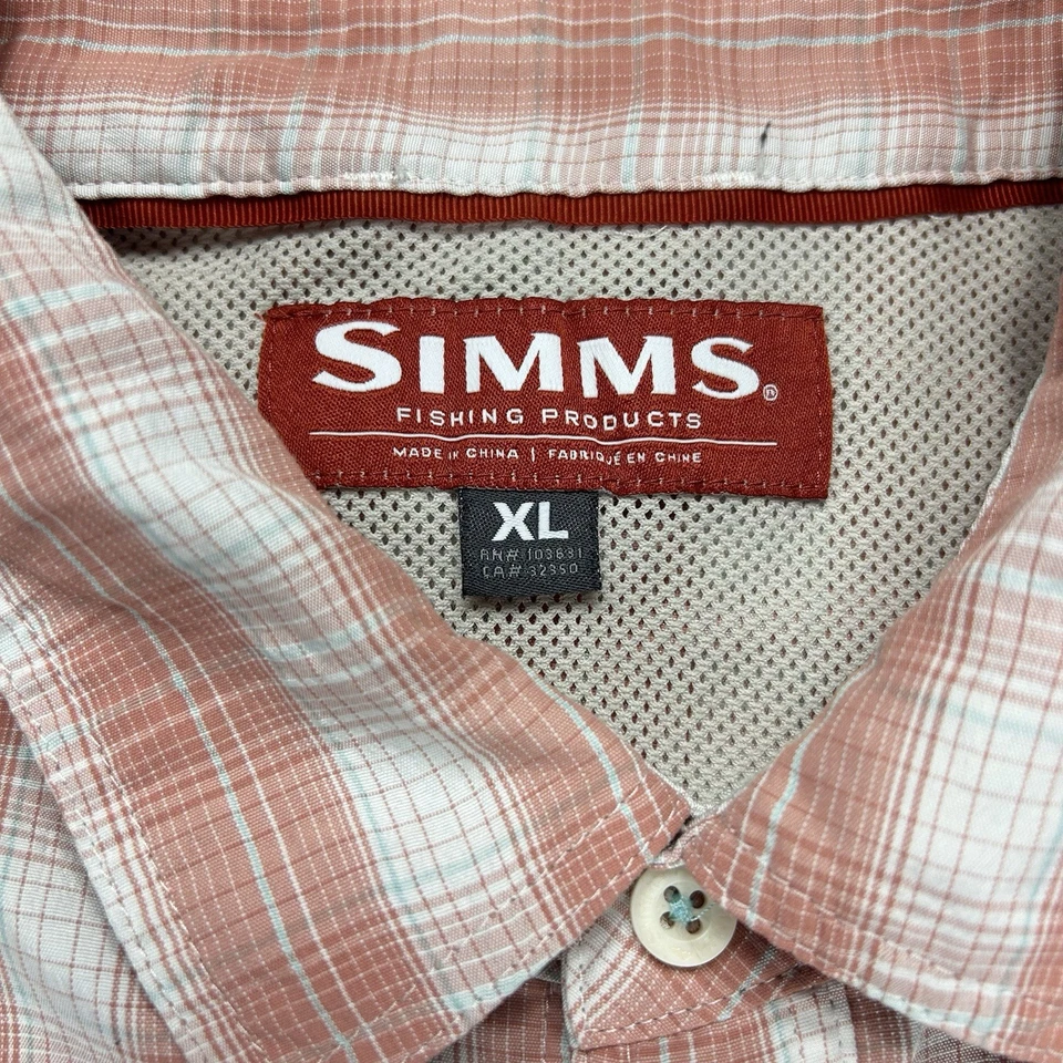 Simms Fishing Shirt Vented Men's XL Plaid Red Button Up Short Sleeve - Image 4 of 4