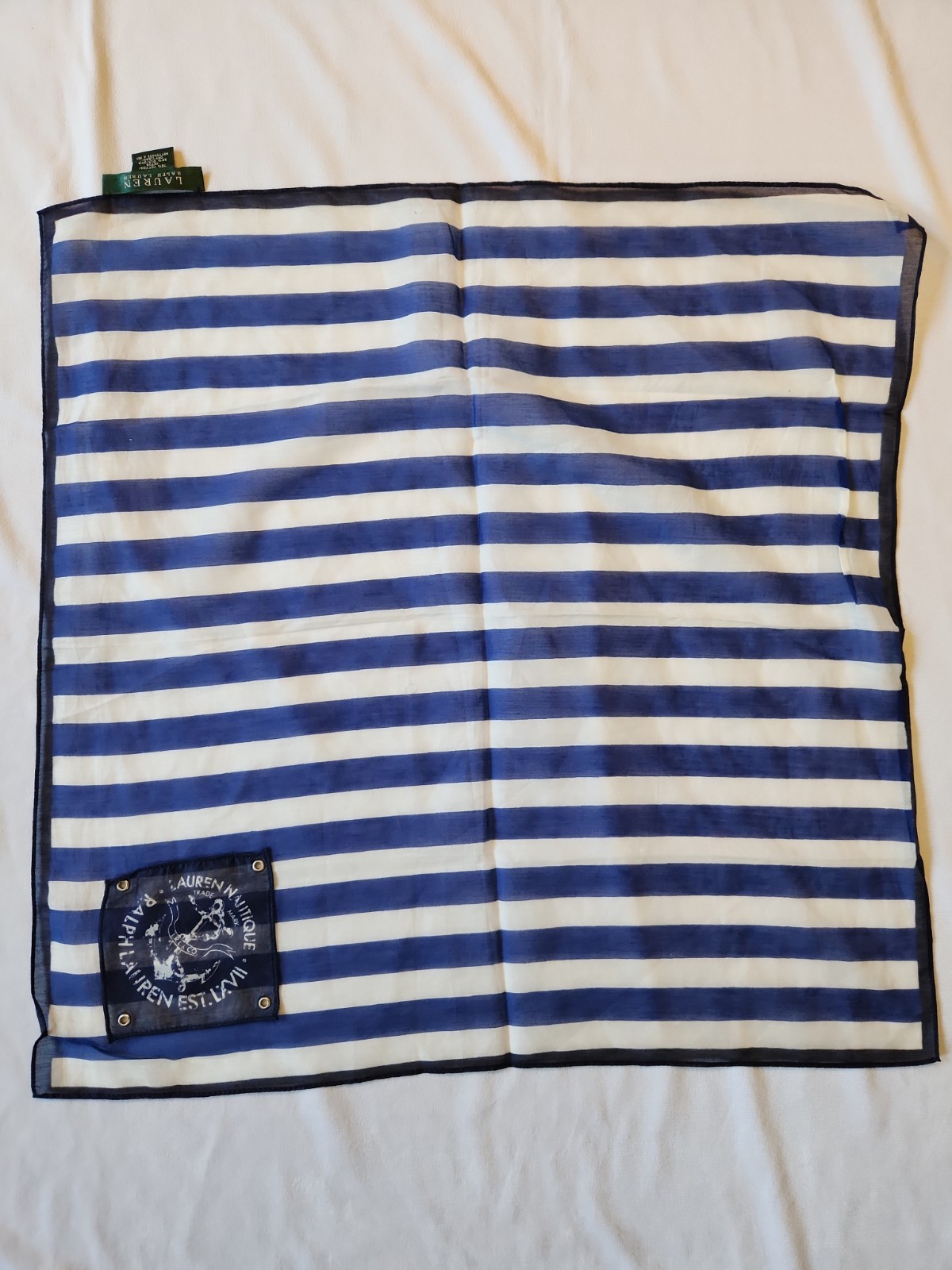 Lauren Ralph Lauren Navy White Striped Cotton Scarf