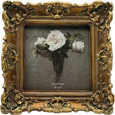 4x4 Vintage Small Picture Frame, Antique Ornate Bronze Gold Square Frame