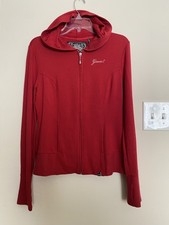 Guess Women L Full Zip Hoodie Sweatshirt Rhinestone Stitched Logo Terry Modal