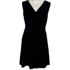 Elie Tahari Womens Black Ponte Knit V-Neck Mini Sleeveless Stretch Dress sz 6