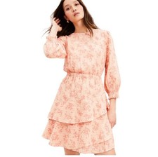 New Loft Size Medium Feminine Meadow Tiered Ruffle Mini Dress Sunrise Peach 