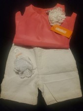 Gymboree Girls 3 Piece Set Eyelet Shorts Pink Top With Bow And Hair Clip Size 4