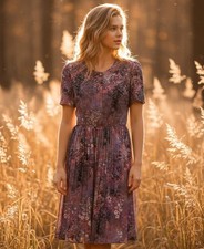 Vintage 80s Women's Purple Floral Chiffon Pleated Dress Size 18 Made In The USA