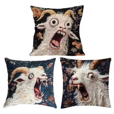 3pc Screaming Goat Couch Pillow Cover Cushion...