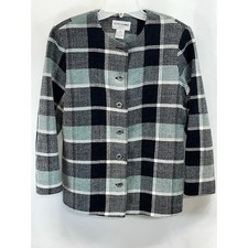 Vintage Alfred Dunner Petite Womens Black Gray Plaid Button Up Blazer 8P