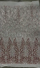 Frances COPPER Vines and Leaves Sequins on Mesh Lace Fabric by the Yard - 10153