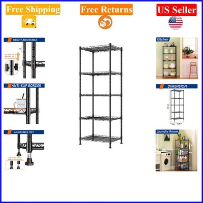 Adjustable Black Metal 5-Tier Storage Shelf, 53.5''H for Kitchen, Garage, Bath...
