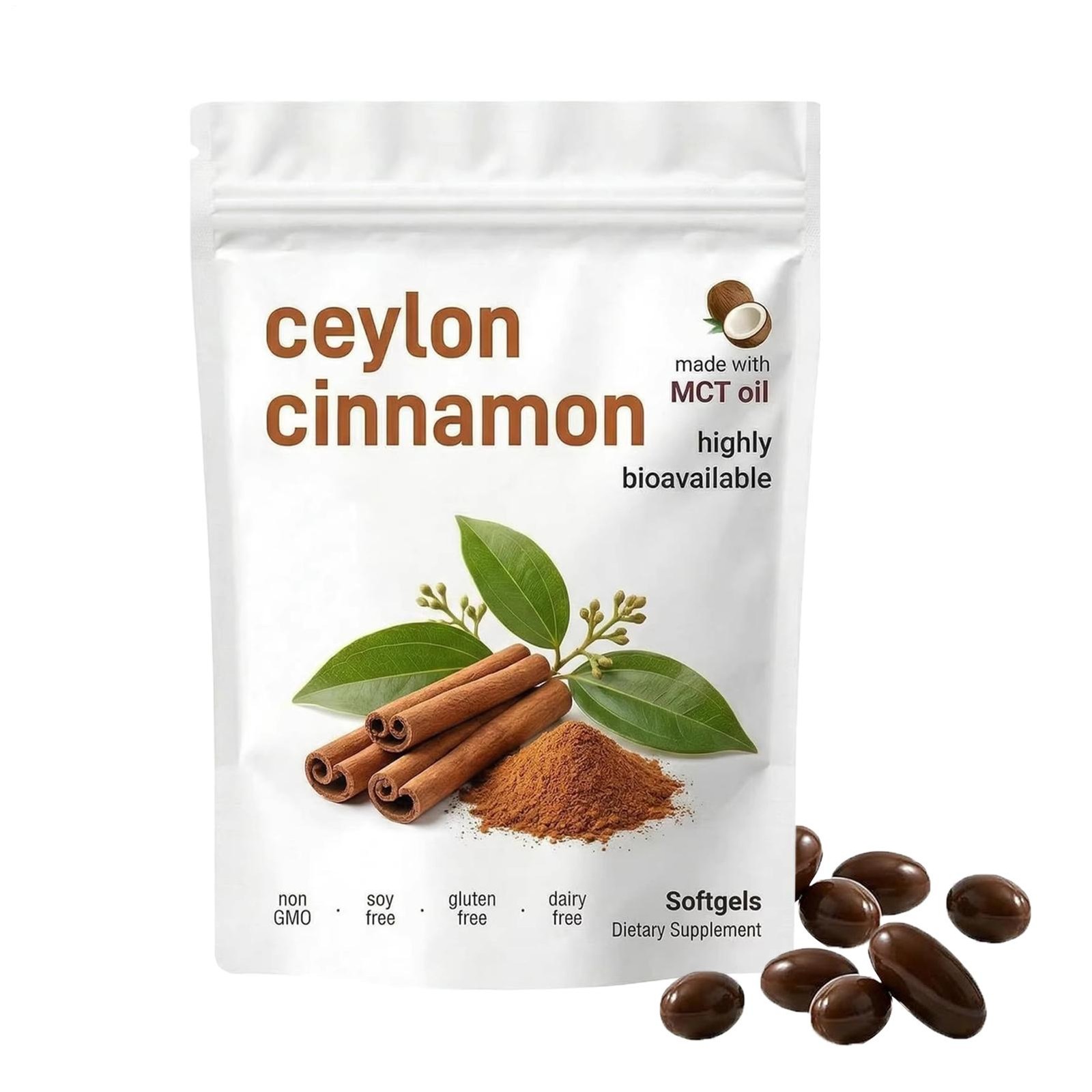 Elorita True Ceylon Cinnamon Softgels with MCT Oil 300 Count Dietary Supplement