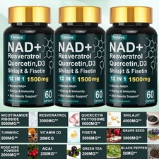 3x NAD+ Supplement with Resveratrol for Anti-Aging Energy Focus Vitality 180caps
