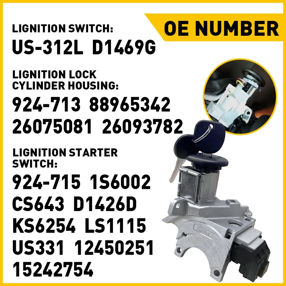 Ignition Lock Cylinder Switch & Housing for 2003-2007 Chevrolet GMC Cadillac H2 - Image 2 of 4