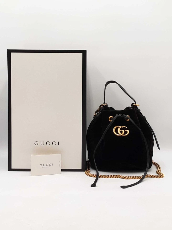 Gucci Marmont Bucket Bag In Matelassé Black Velvet Fw0825lrxdu - Image 2 of 4