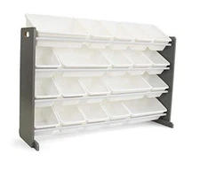  Extra-Large Toy Organizer with 20 Plastic Bins – Storage Rack with Grey/White