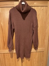 Women  s Brown Ribbed Turtleneck Sweater Dress EUC