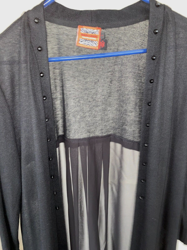 Simon Chang Women's Sheer Black Open Front Kimono Cardigan Duster LARGE 42" tall - Picture 16 of 20