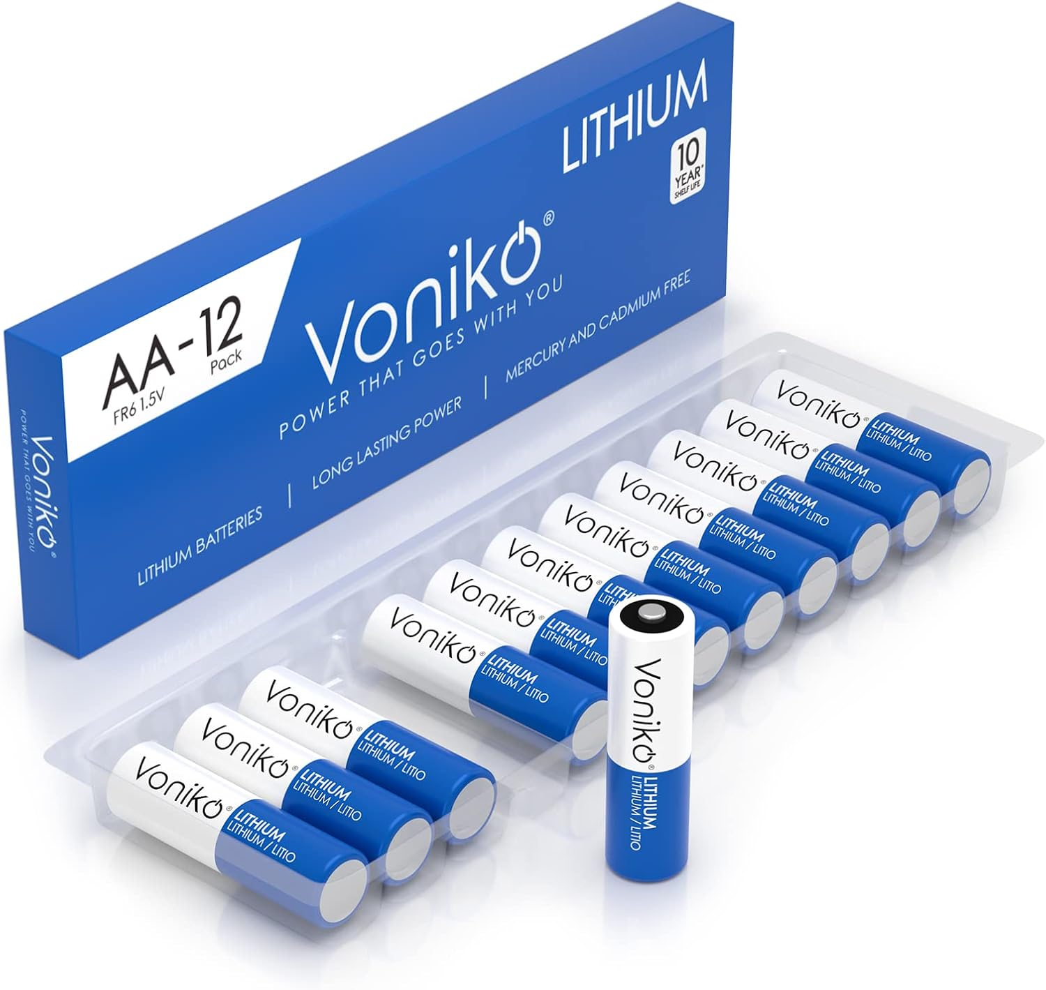 Voniko AA Batteries, 12 Pack 1.5V Lithium AA Batteries—High Performance Double a-image