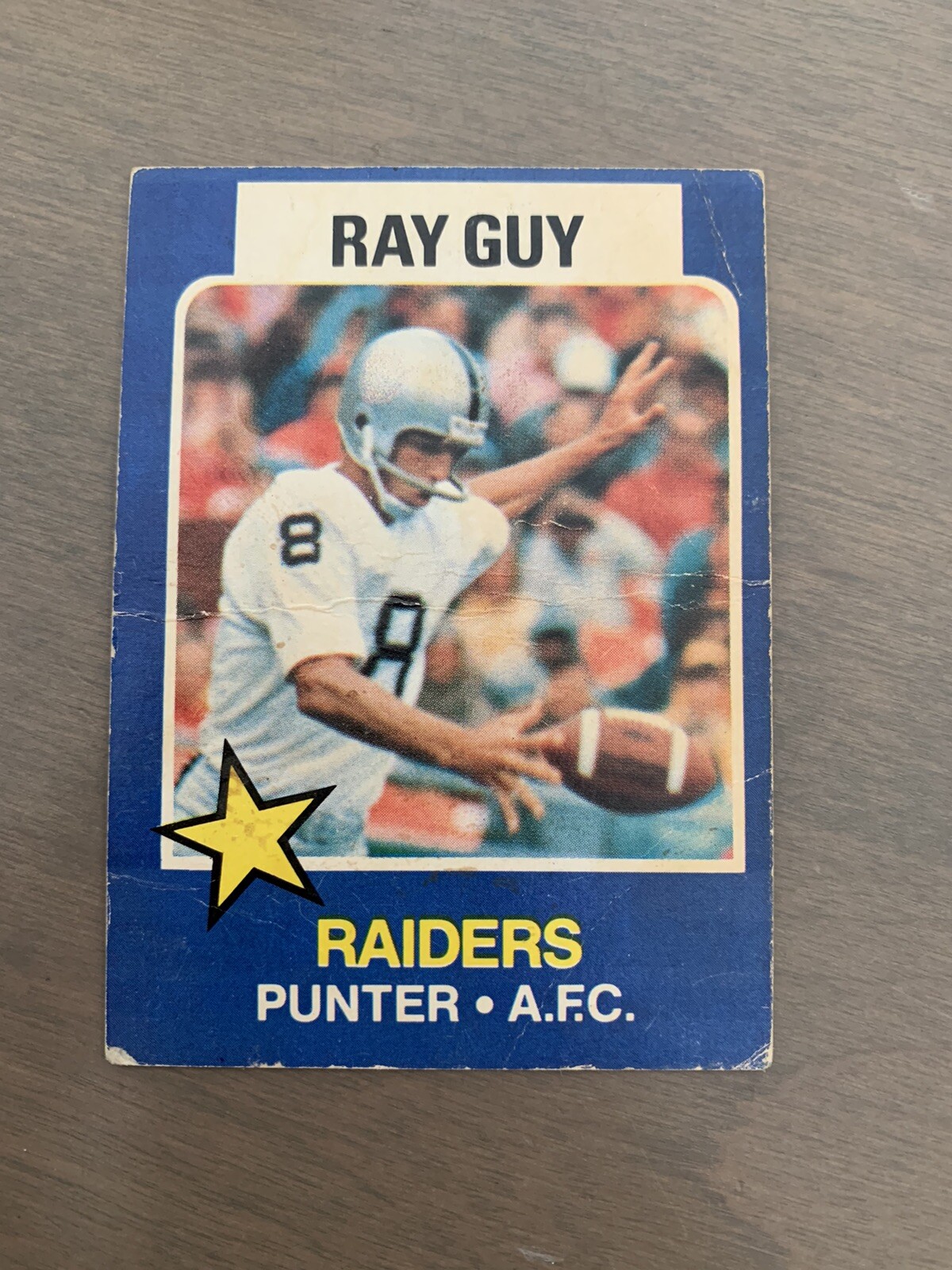 1975 Topps Ray Guy 20 Wonder Bread All Star (crease)