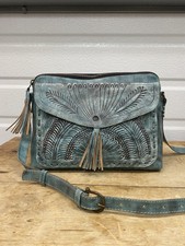 Handmade Leather Tooled Design Western Purse Handbag Crossbody Turquoise Boho