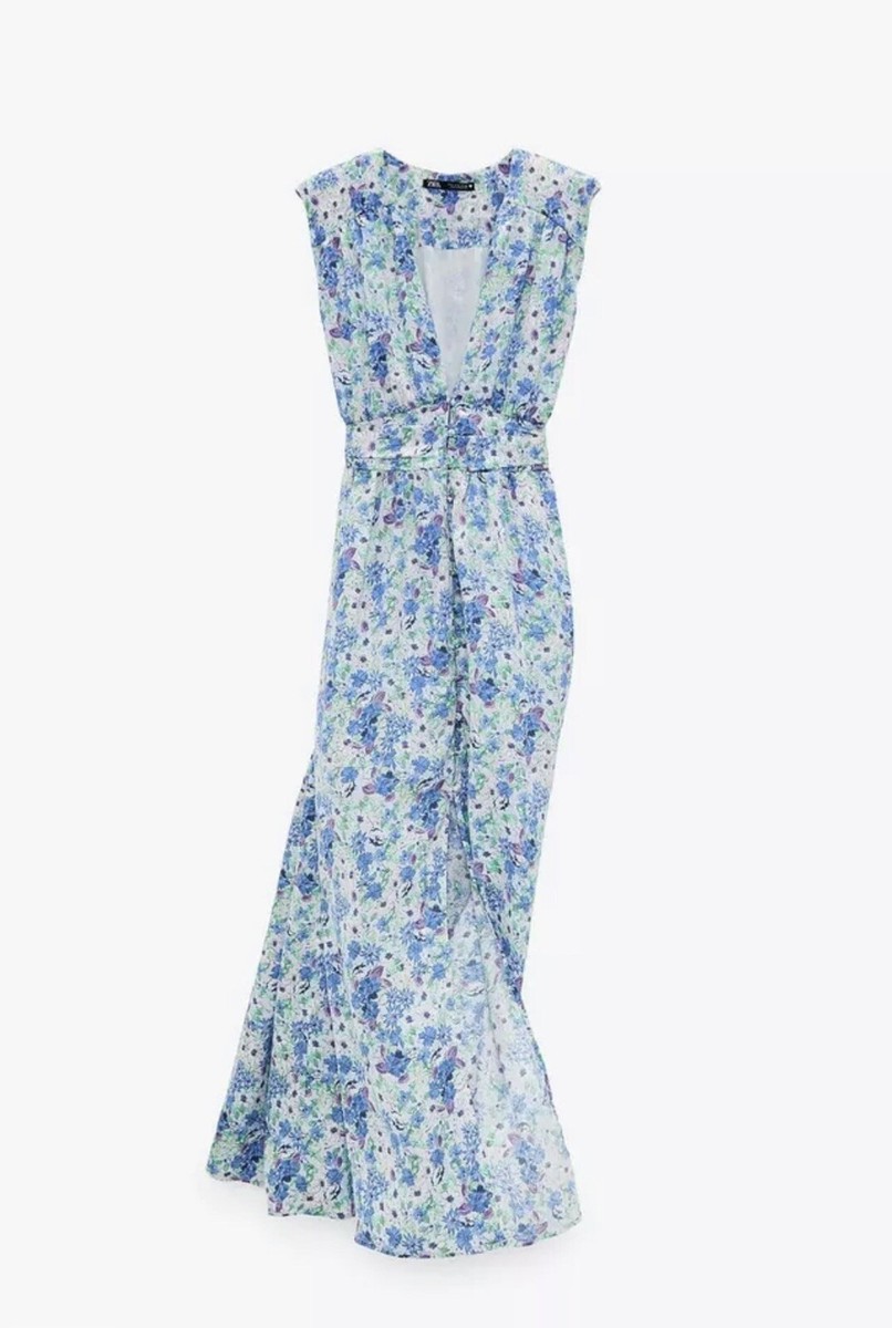 knee length dresses for ladies Bluebell Blue and White Floral Midi Dress L