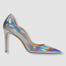  495 Stuart Weitzman Women's Silver Iridescent Scallop Heel Shoes EU 38/US 7.5