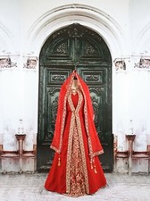 Indian bollywood party wear red designer readymade wedding georgette gown-Refa
