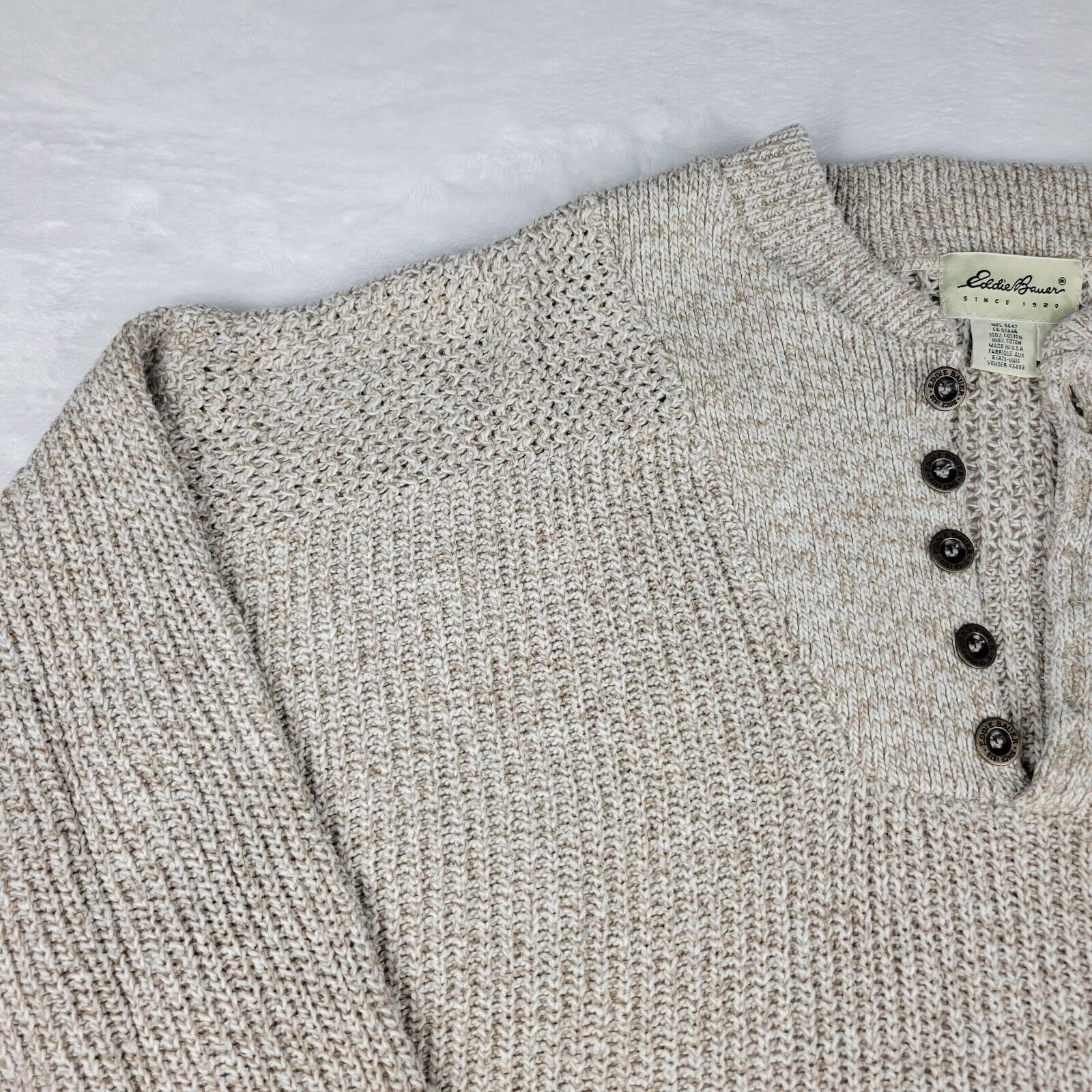 Eddie Bauer Men's M Beige 100% Cotton Pullover Sw… - image 3