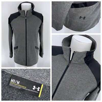 Under Armour Full Zip Loose Jacket M Women Gray Black 100% Polyester YGI R4-32