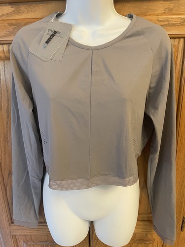 Gymshark Whitney Simmons Whitney Crop Top Langarm Grau GR XL Neu mit Etikett!