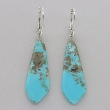 Blue TURQUOISE Leverback Earrings 925 Sterling Silver Natural Genuine Mexico 34e