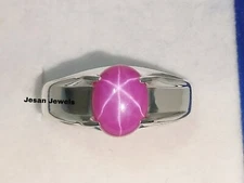 Pink Star Ruby Ring,Simple Promise Ring 925 Sterling Silver,Star Sapphre Ring