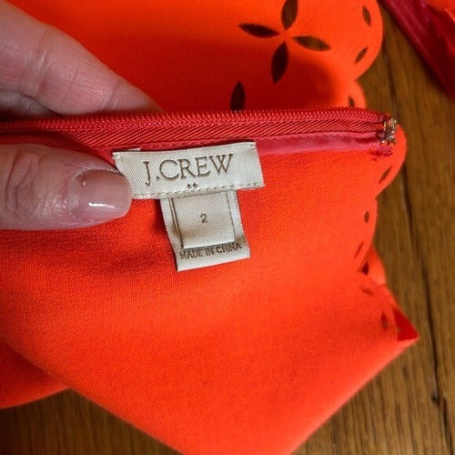 J. Crew Laser Cut Sheath Sleeveless Classic Dress Women’s Sz 2 Neon Persimmon - Picture 7 of 8