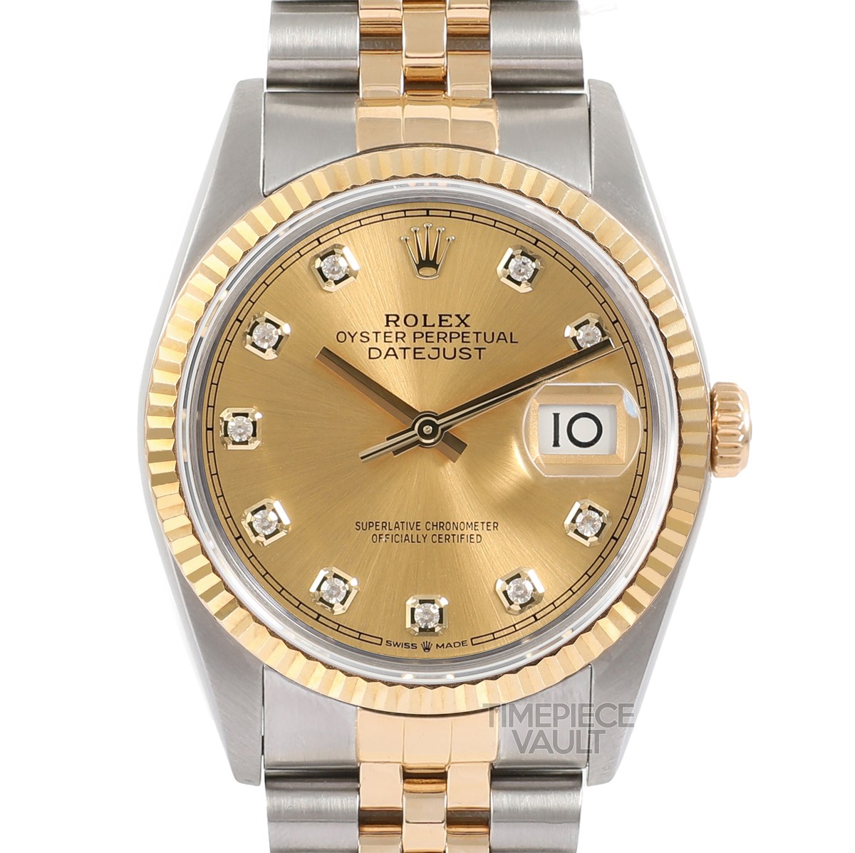 ROLEX DATEJUST 16013 GOLD & STEEL 36MM WATCH CHAMPAGNE DIAMOND 18K
