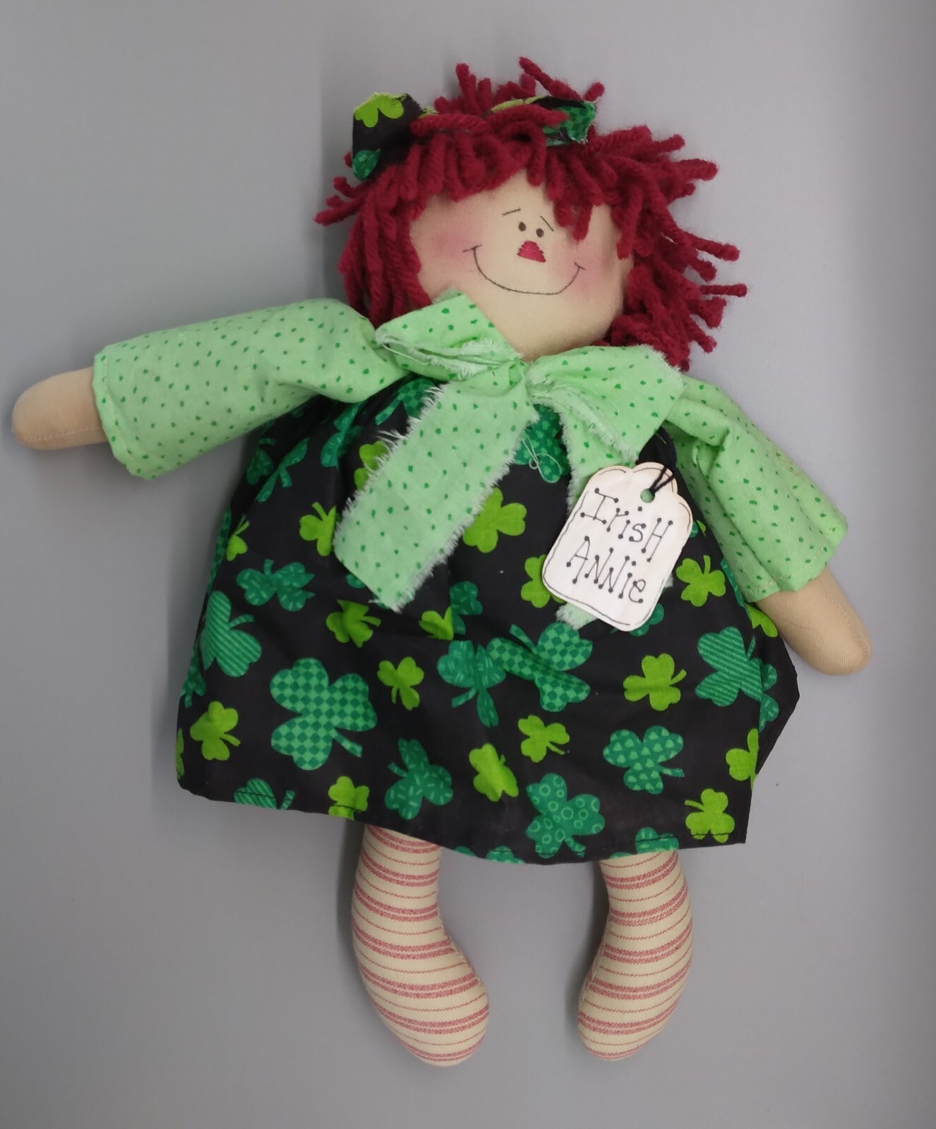 Primitive HANDMADE IRISH RAGGEDY ANN (Annie) DOLL Shamrocks St Patricks ...