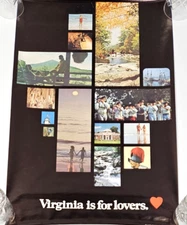 RARE! NEVER USED original Virginia is for Lovers vintage Travel Poster 32" x 24"