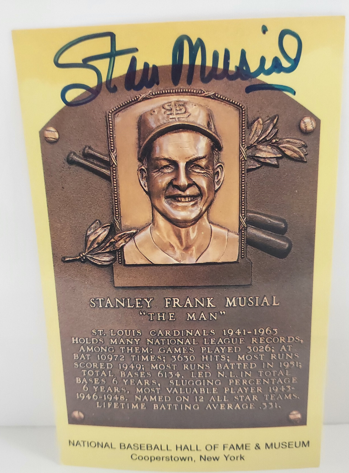 Stan Musial Autograph Hall of Fame Plaque Auto PSA DNA