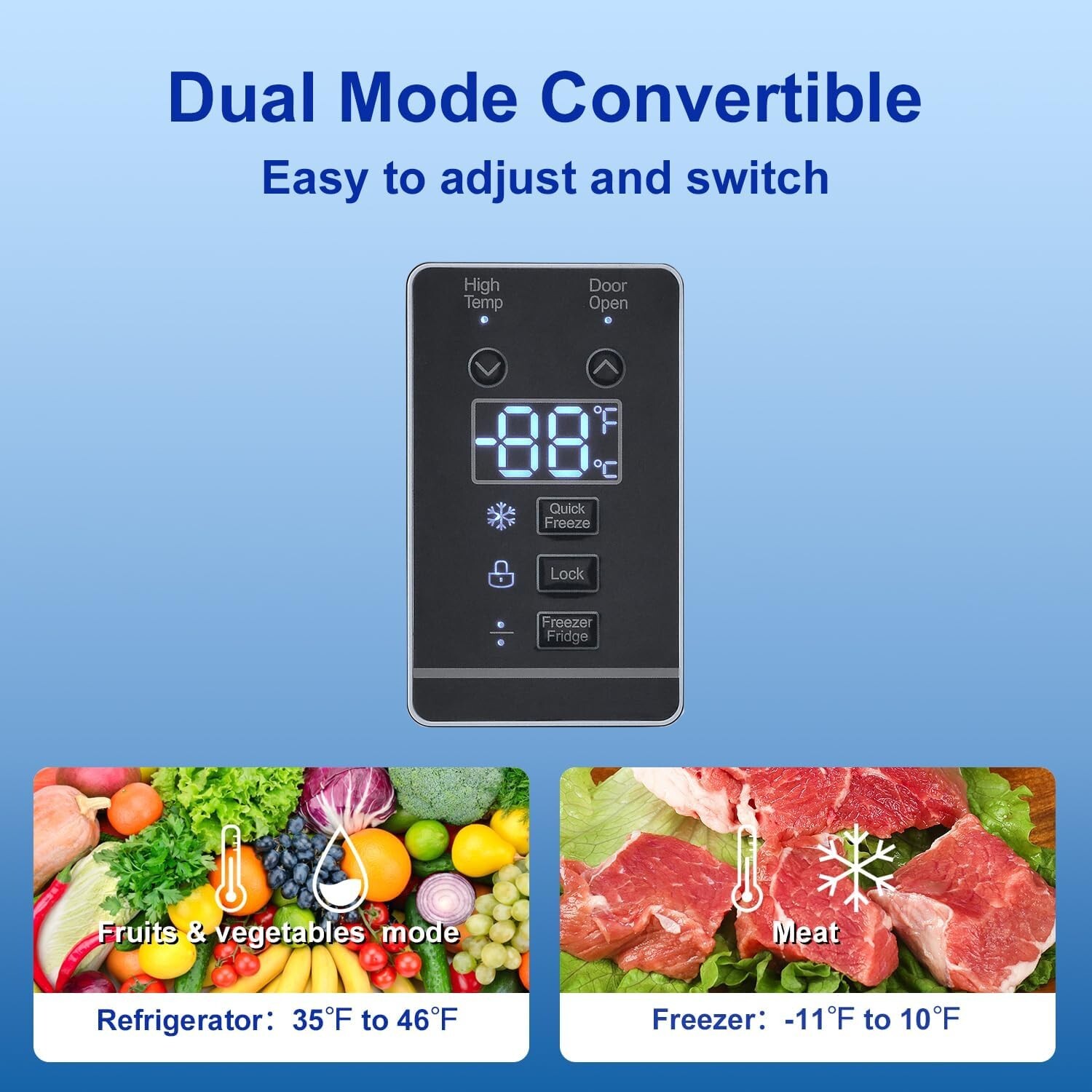 SMAD 13.8cu.ft Dual Mode Digital Control Convertible Uprigh Freezer/Refrigerator