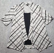 Naif Sweater Womens XL Gray Black Net Pattern Cardigan Button Short Sleeve