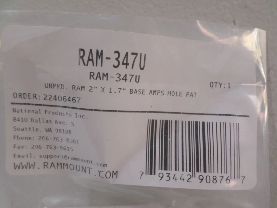 Placa adaptadora AMPS rectangular de aluminio con bola de 1,5 pulgadas RAM-347U Foto 2 de 4