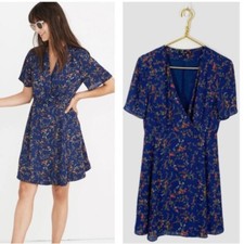 Madewell 2 Amaranth Wrap Dress in Moonless Floral Navy Blue Mini