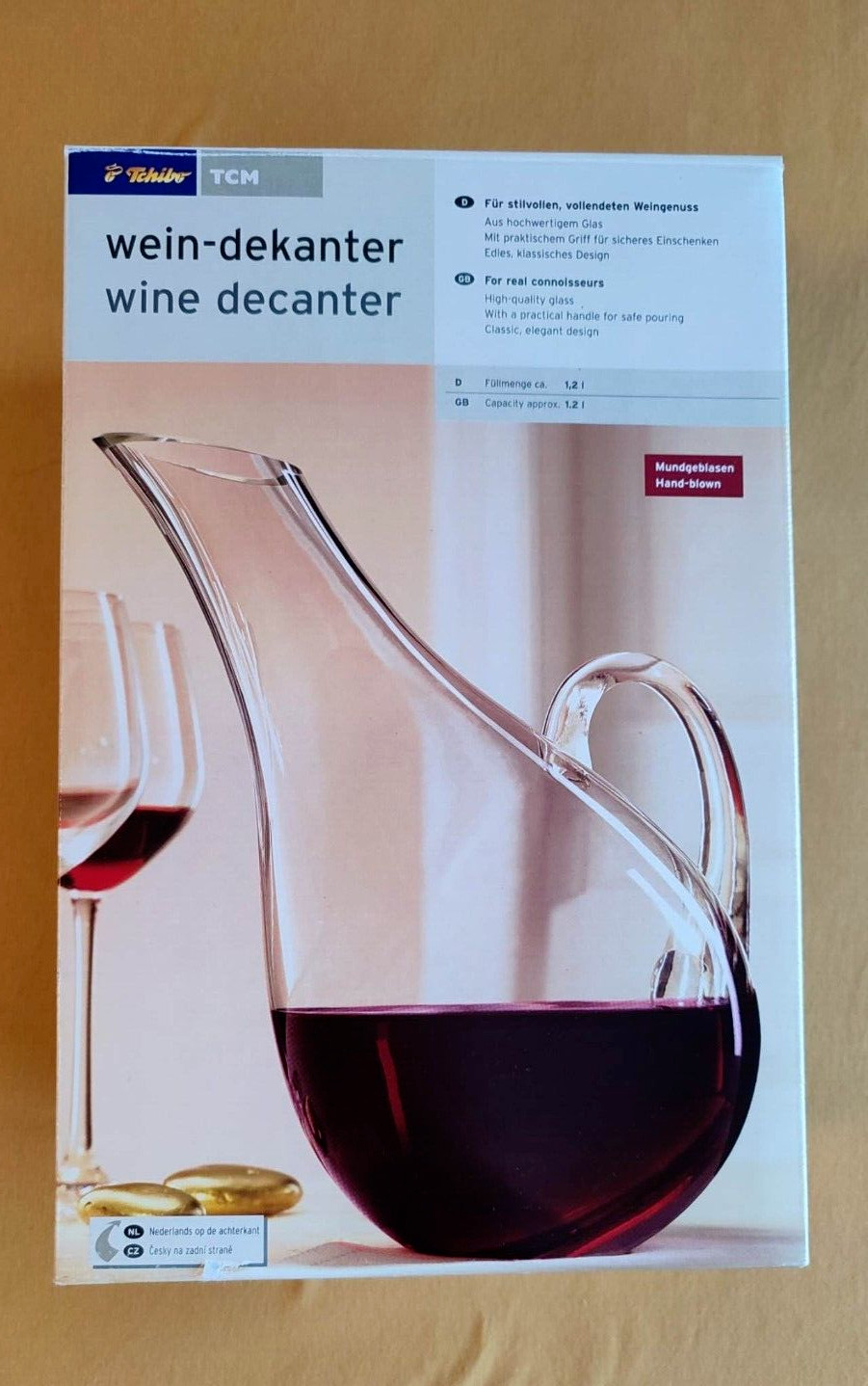 Wein-Dekanter + 2 Wein Gläser aus hochwertigem Glas. Füllmenge ca. 1.2L, Neu