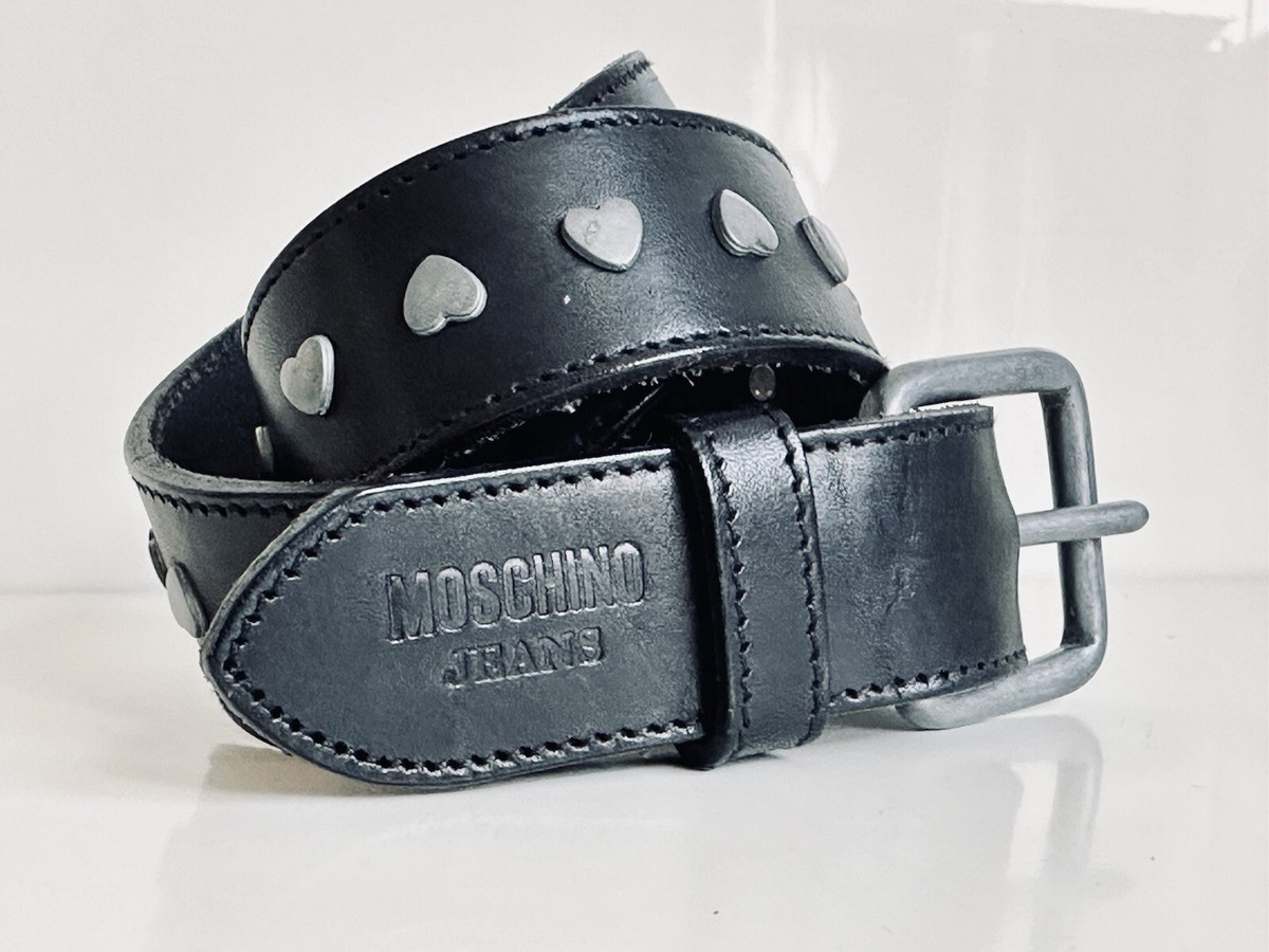 MOSCHINO Vintage Belt Leather Women Black Silver Hearts  display picture 3