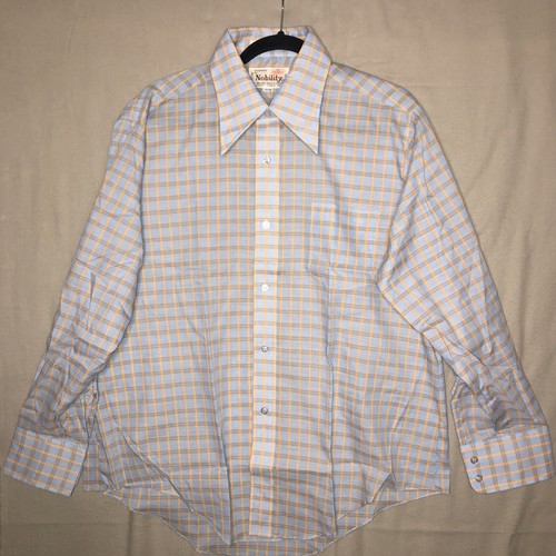 NOBILITY SHIRT MENS 17 34 BUTTON UP LONG SLEEVE BLUE PLAID DRESS - Picture 2 of 13