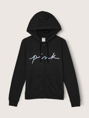 Victoria's Secret Pink Black Logo Full-Zip Up Hoodie Victoria's Secret Pink Black Logo Full-Zip Up Hoodie
