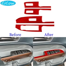 Red Window Lift Switch Panel Cover Trim For Ford Maverick 2022-25 Carbon Fiber