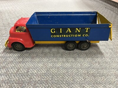 + Vintage Pressed Steel Giant Construction Co. Blue Red Yellow Dump Truck 19.5''